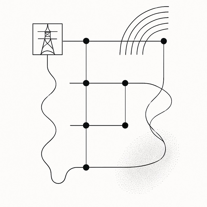 An electrical grid graph with generation nodes and load paths