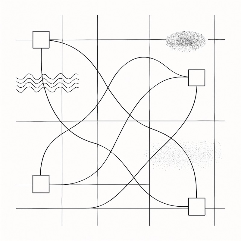 Delivery routes threading between warehouse nodes